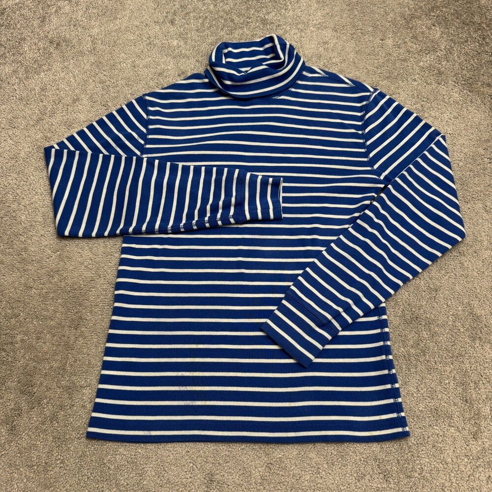 J. Crew Striped Turtleneck Shirt Womens XS Blue White Long Sleeve Cotton Top